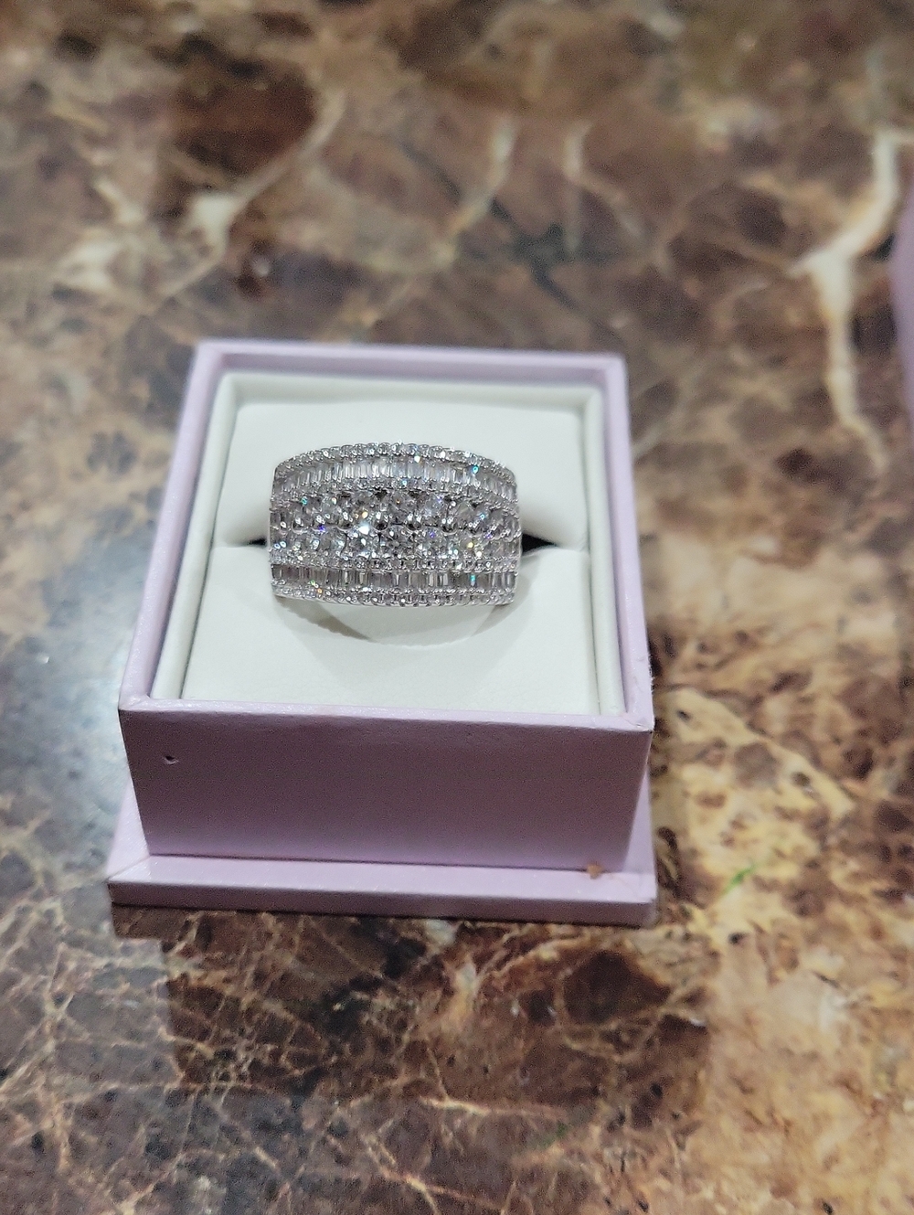 Bella Luce Silver Sparkling Multi-Row Cubic Zirconia Wide Band Ring